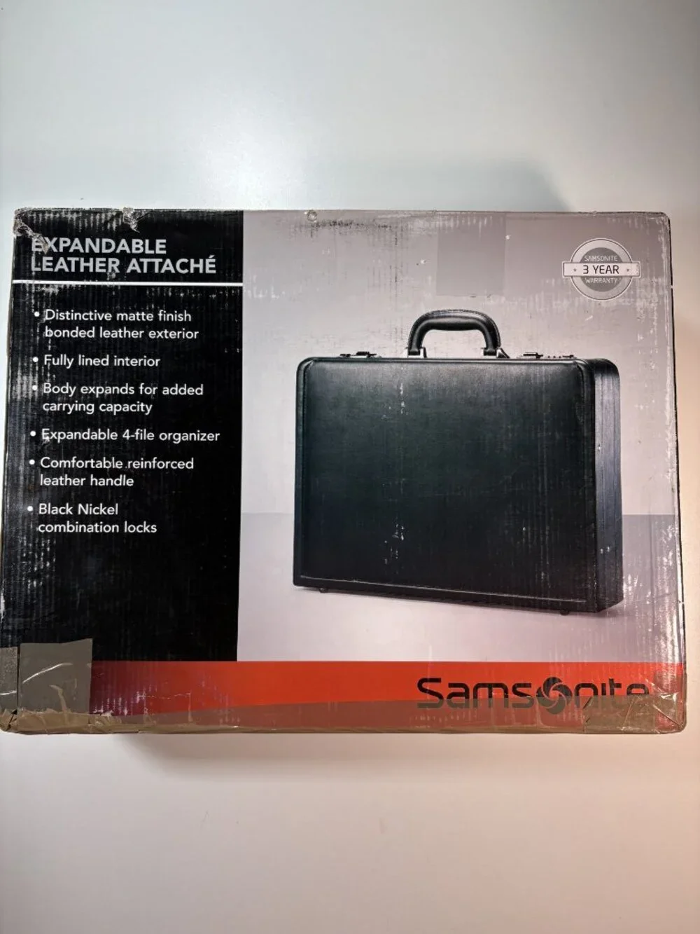 Samsonite Expandable Leather Attache Briefcase Black NIB Combination Locks
